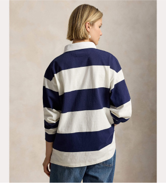Polo Ralph Lauren Rugby-Shirt in Big Fit aus Strick in Marineblau, Weiß