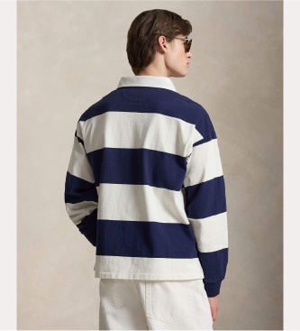 Polo Ralph Lauren Rugby-Shirt in Big Fit aus Strick in Marineblau, Weiß