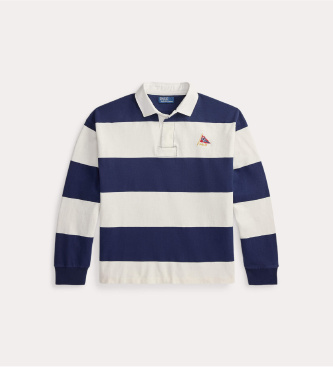 Polo Ralph Lauren Rugby-Shirt in Big Fit aus Strick in Marineblau, Weiß