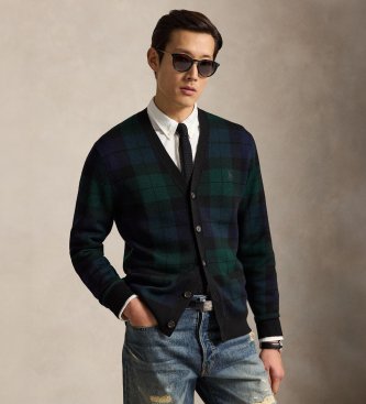 Polo Ralph Lauren Cardigan en laine à carreaux noir
