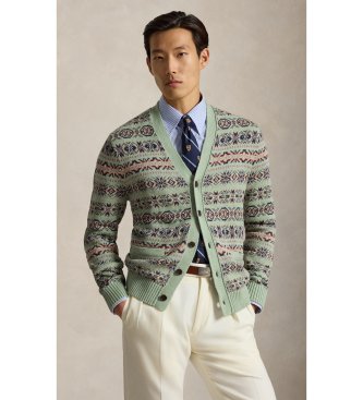 Polo Ralph Lauren Grøn Fair Isle-cardigan i hør og bomuld