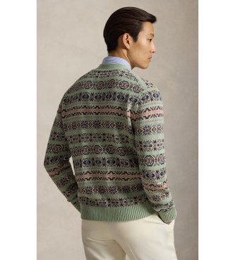 Polo Ralph Lauren Grøn Fair Isle-cardigan i hør og bomuld