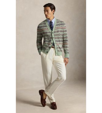 Polo Ralph Lauren Grøn Fair Isle-cardigan i hør og bomuld