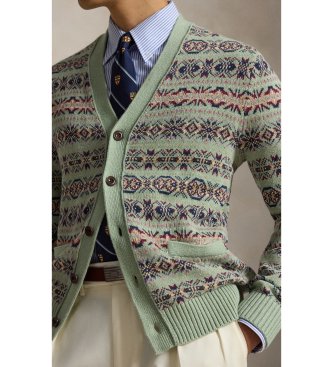 Polo Ralph Lauren Grøn Fair Isle-cardigan i hør og bomuld