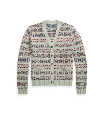 Polo Ralph Lauren Grøn Fair Isle-cardigan i hør og bomuld