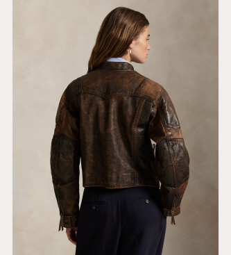 Polo Ralph Lauren Casaco de couro rachado castanho