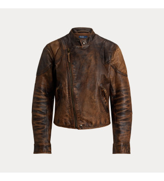 Polo Ralph Lauren Casaco de couro rachado castanho