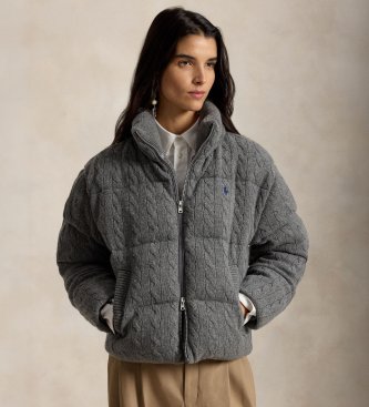 Polo Ralph Lauren Wattierte Jacke aus grauer Wolle und Kaschmir