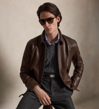Polo Ralph Lauren Giacca in pelle liscia marrone