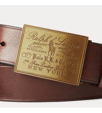Polo Ralph Lauren Cinturón de Piel Heritage Plaque-Buckle marrón