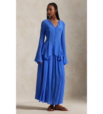 Polo Ralph Lauren Skrynklig blå utsvängd crossoverkjol