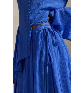 Polo Ralph Lauren Skrynklig blå utsvängd crossoverkjol
