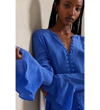 Polo Ralph Lauren Geknittertes Oberteil mit blauem durchgehenden Knopfverschluss