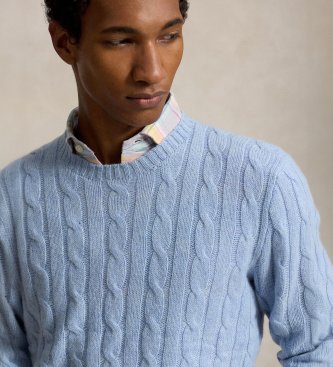 Polo Ralph Lauren Der blaue Kaschmirpullover mit Zopfmuster