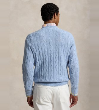 Polo Ralph Lauren Der blaue Kaschmirpullover mit Zopfmuster