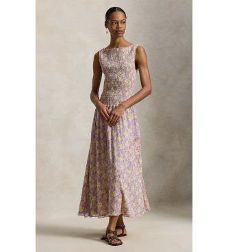 Polo Ralph Lauren Fliederfarbenes Kleid mit Rüschen und Blumen