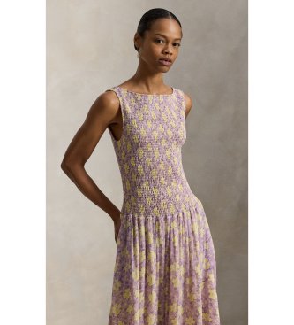 Polo Ralph Lauren Fliederfarbenes Kleid mit Rüschen und Blumen