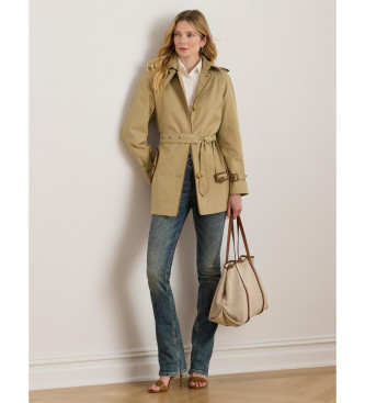 Lauren Ralph Lauren Gabardina con ribete de piel sinttica beige