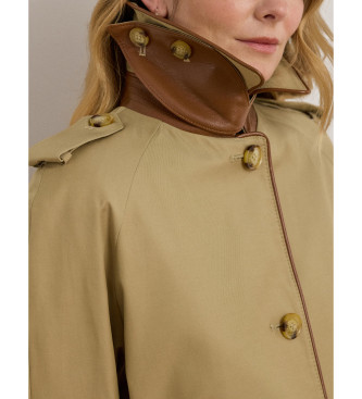 Lauren Ralph Lauren Gabardina con ribete de piel sinttica beige