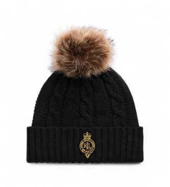 Polo Ralph Lauren Bonnet tricot avec pompon noir en maille huit