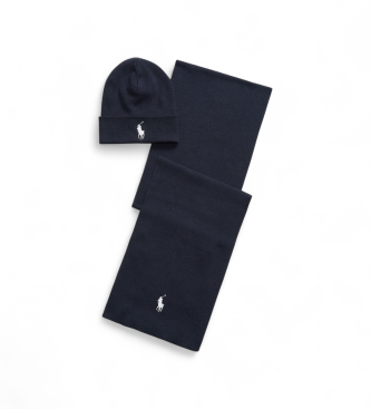 Polo Ralph Lauren Mssa och halsduk i ribbad bomull i marinbl frg
