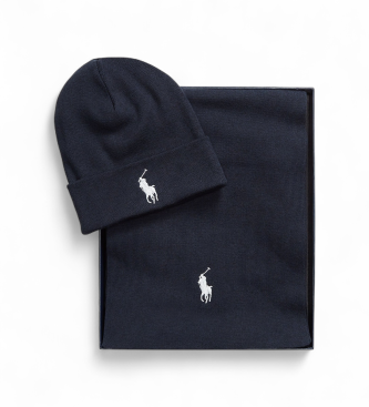 Polo Ralph Lauren Mssa och halsduk i ribbad bomull i marinbl frg