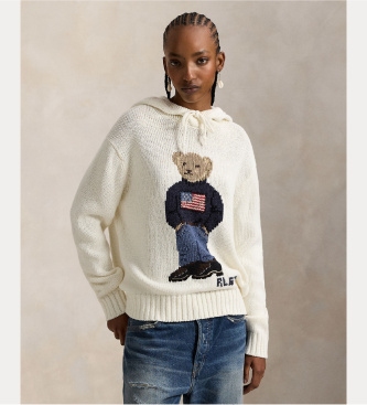 Polo Ralph Lauren Trui met capuchon en gebroken wit Bear Poloshirt