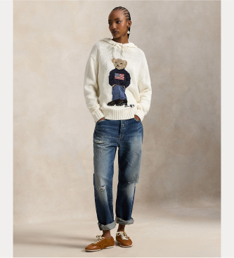 Polo Ralph Lauren Trui met capuchon en gebroken wit Bear Poloshirt