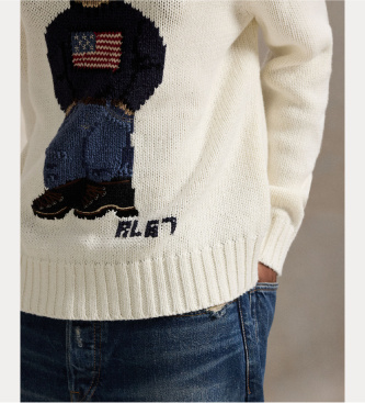 Polo Ralph Lauren Trui met capuchon en gebroken wit Bear Poloshirt