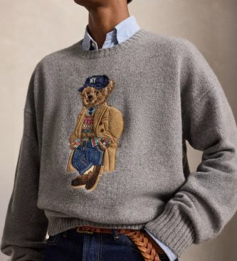 Polo Ralph Lauren Pull avec Polo Bear coupe ajustée gris
