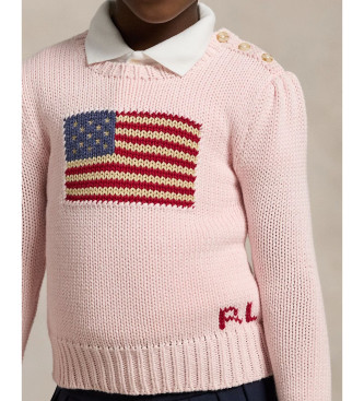 Polo Ralph Lauren Pull en coton avec drapeau rose