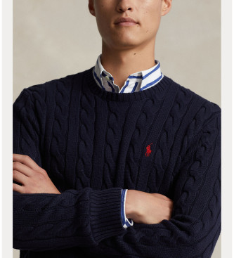 Polo Ralph Lauren Navy Cotton Braided Knitted Knitted Pullover