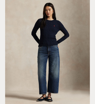 Polo Ralph Lauren Camisola de malha de algodão azul-marinho em malha crua