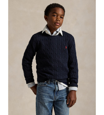 Polo Ralph Lauren Pull en coton marine tricot en cru