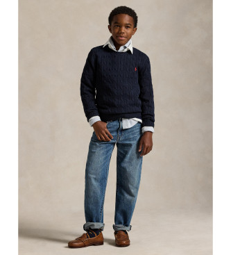 Polo Ralph Lauren Pull en coton marine tricot en cru
