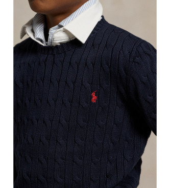 Polo Ralph Lauren Pull en coton marine tricot en cru