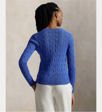 Polo Ralph Lauren Bombažni pulover iz modrega pletenega džersija z osmicami