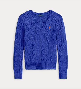 Polo Ralph Lauren Bombažni pulover iz modrega pletenega džersija z osmicami