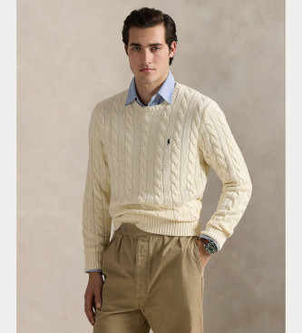Polo Ralph Lauren Bež bombažni jersey v barvi ecru pleten bombažni jersey