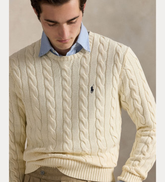 Polo Ralph Lauren Bež bombažni jersey v barvi ecru pleten bombažni jersey