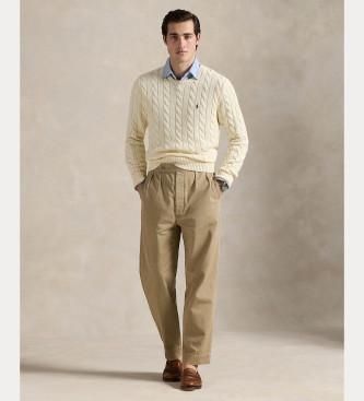 Polo Ralph Lauren Bež bombažni jersey v barvi ecru pleten bombažni jersey