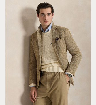 Polo Ralph Lauren Bež bombažni jersey v barvi ecru pleten bombažni jersey