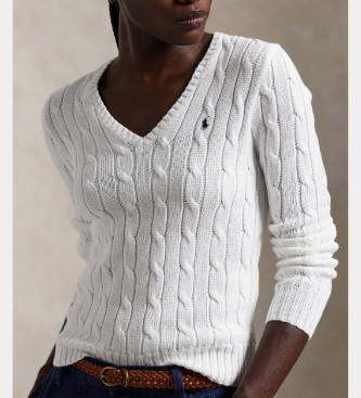 Polo Ralph Lauren Bomullsjersey i vit ecru stickad jersey