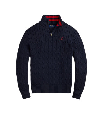 Polo Ralph Lauren Pull en coton marine tricot en cru