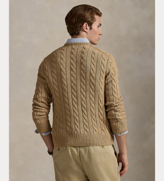 Polo Ralph Lauren Camisola de malha castanha de algodo cru