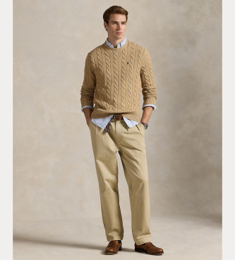 Polo Ralph Lauren Camisola de malha castanha de algodo cru
