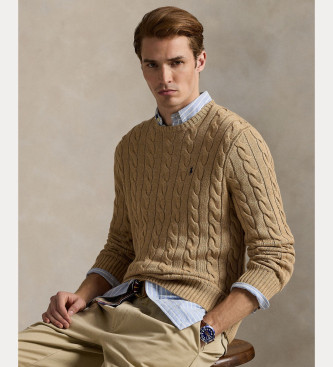 Polo Ralph Lauren Camisola de malha castanha de algodo cru