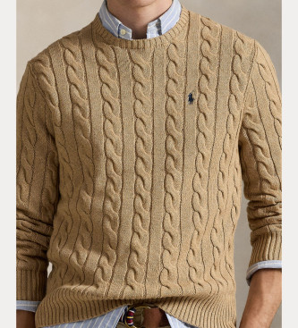 Polo Ralph Lauren Camisola de malha castanha de algodo cru