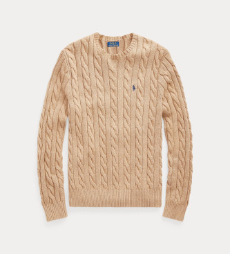 Polo Ralph Lauren Camisola de malha castanha de algodo cru