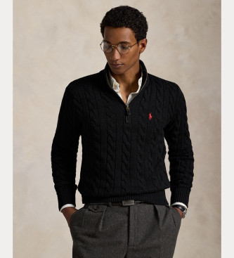 Polo Ralph Lauren Bombažni pulover iz pletenega džersija v črni barvi ecru